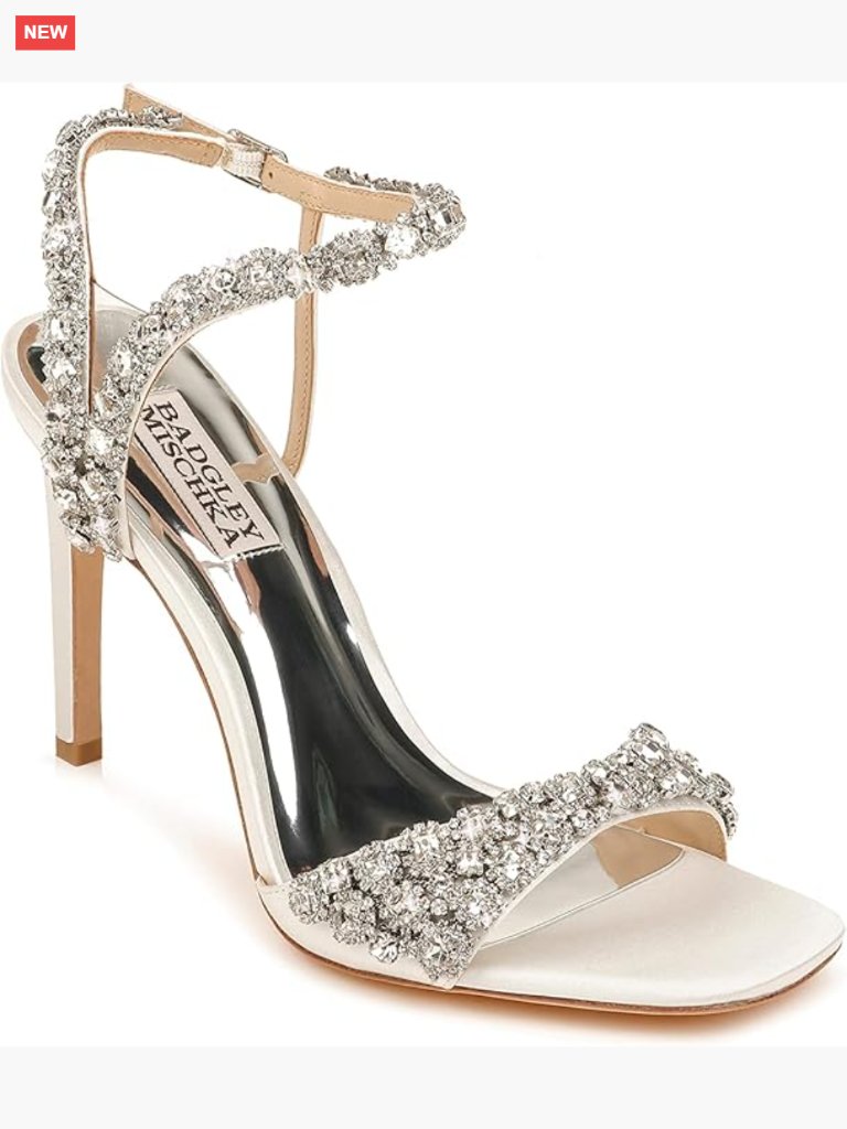 White Satin Heeled Sandals Size 6.5 Stiletto Ankle Strap Wedding Shoes
